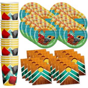 Cornhole Birthday Party Supplies Set - Summer Party Supplies - Lake Tableware Set - Bean Bag Toss Party - BBQ Paper Plates | Tableware Set Includes Plates, Napkins and Cups | Kit for 16