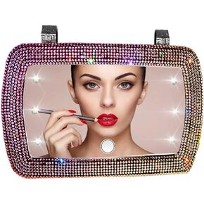 Pomelo Litchi Pitaya Car Visor Vanity Mirror with LED Lights,Bling Diamond Makeup Mirror with Built-in Battery,Clip On Touch Screen Sun Visor Car Mirror, Ideal Gift for Women (Black)