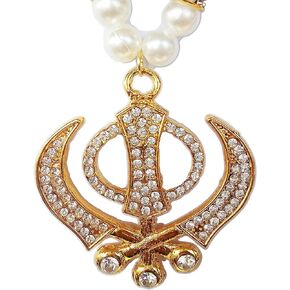 Car Hanging Golden Studded Khanda in Crystal Beads for Car