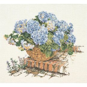 Thea Gouverneur - Counted Cross Stitch Kit - Blue Hydrangea - Aida - 16 count - Embroidery Kits for Adults - Crafts - DMC Embroidery Threads and other Cross Stitch Supplies Included - 2046A