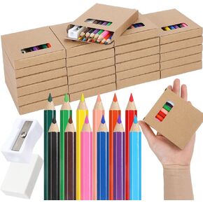 Mini Drawing Class Colored Pencils Bulk for Kid 3.5 inch Portable Short Fat Per Set 12 Different Color Pencils with Sharpener Eraser Coloring Pencils for Child Painting Class(24 Set)