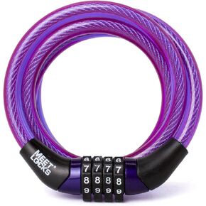 Combination Bike Cable Lock, Lightweight Mini Bike Lock for Kids Bike,Cable Size 1/3" x 4', Purple Security Resettable Cable Lock
