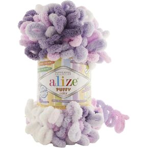 Alize Puffy Color Yarn Baby Blanket Yarn Lot of 5 skeins 500gr 50yds 100% Micropolyester Soft Yarn Baby Blanket Yarn Hand Knitting Yarn Super Chunky Bulky Woven Worested Yarn (6086)