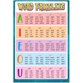FLYAB Sight Words and Word Families Poster,12"x18" Word Wall Charts Educational Posters,Learning Classroom Poster for Kindergarten Preschool Homeschool Kids Room Decorations