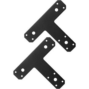 2 Pcs 6x6 Post to Beam Brackets, Metal Mending Plate Flat Straight Steel T Shape Bracket, Black Flat Brackets Post to Beam Connectors for Repair Wooden House, Truss Framing