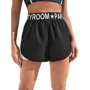 SweatyRocks Women's Activewear Elastic Waist Letter Print Sports Shorts Breathable Gym Running Shorts