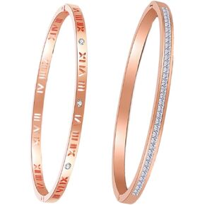 Gold Bracelets for Women - 2 Pcs 14K Gold Plated Friendship Bangles Cubic Zirconia Love Stack Bracelets Fashion Jewelry for Women Men Unisex Gift, Mother’s Day Wedding Party Pulseras Para Mujer