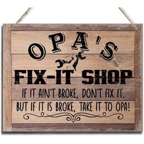 Rustic Sign, Father's Day Gift, Dad's Gift, Hanging Printed Wood Wall Art Sign, Poppy's Fix-It Shop If It Ain't Broke, Don't Fix It. But If It Is Broke, Take It To Poppy! Vintage Sign Gift for Grandpa