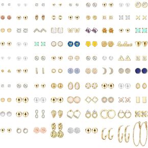 FIBO STEEL 90 زوجًا من الأقراط المتنوعة المتنوعة للنساء، مجموعة أقراط متدلية على شكل كرة بسيطة من CZ واللؤلؤ على شكل زهرة in Kuwait