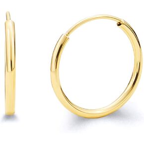 14k Yellow Gold 1.5mm Thickness Endless Hoop Earrings - 8 Different Size Available