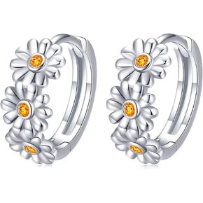 925 Sterling Silver Daisy Small Hoops Earrings, Hypoallergenic Huggie Earrings for Sensitive Ears, Daisy Sunflower Jewelry Mother Day Birthday Gift for Women Daughter Girlfriend with Gift Box