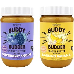 Bark Bistro Company, Superberry Snoot + Barkin' Banana, 100% Natural Dog Peanut Butter, Healthy Dog Treats, Stuff in Dog Toy, Dog Enrichment - Made in USA (Set of 2 / 17oz Jars)