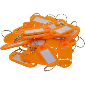 50pcs Key Tag with Labels Plastic Key Tags Key Labels Tags with Key Rings as Key Fobs Luggage Pet Name Memory Stick Tags - Orange