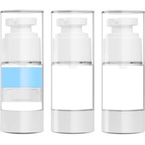 0.5 OZ/15ML Airless Pump Bottles, 3 Pack Lotion Dispenser Travel Size Pump Bottles, Vacuum Cosmetic Travel Bottle for Lotion, Creams, Foundation, Cosmetic, with Labels, Wooeden Stick