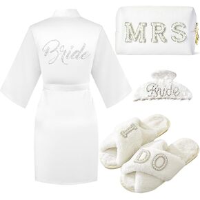 مجموعة هدايا Bride to Be، شباشب I Do Bride، رداء العروس، رقعة شعر العروس، حقيبة مستحضرات التجميل MRS، قلادة على شكل سوار (شبشب + حقيبة مكياج + رداء + مشبك) in Kuwait