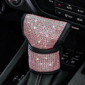 BJSIA Bling Auto Gear Shift Knob Cover, Universal Car Knob Gear Stick Protector with Rhinestone, Bling Interior Car Accessories for Women (Red)