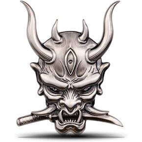 Samurai Metal Car Sticker, Japanese Hannya mask Decal, Ghost Fangs Warrior Emblem, Devil Death Skull Cool Badge for Automotive, Truck, Motorcycle (Black)