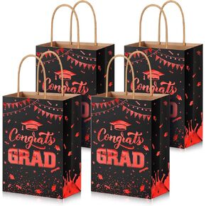 PerKoop 12 Pcs Graduation Gift Bag 2025 with Handles Gold Congrats Grad Bags Paper Treat Bags Graduation Party Favor Supplies Candy Goodie Decorations for College High School, 8 x 6 x 3 Inch