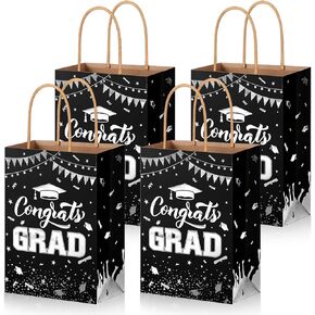 PerKoop 12 Pcs Graduation Gift Bag 2024 with Handles Orange Congrats Grad Bags Paper Treat Bags Graduation Party Favor Supplies Candy Goodie Decorations for College High School, 8 x 6 x 3 Inch(Orange)