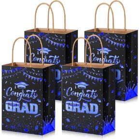 PerKoop 12 Pcs Graduation Gift Bag 2025 with Handles Gold Congrats Grad Bags Paper Treat Bags Graduation Party Favor Supplies Candy Goodie Decorations for College High School, 8 x 6 x 3 Inch in Kuwait