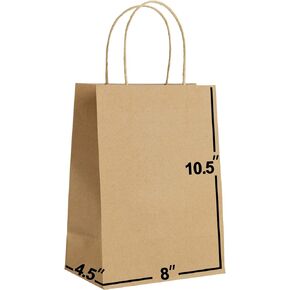 Black Paper Bags with Handles Bulks 8 X 4.5 X 10.5 [50 Bags]. Ideal for Shopping, Packaging, Retail, Party, Craft, Gifts, Wedding, Recycled, Business, Goody and Merchandise Kraft Bag