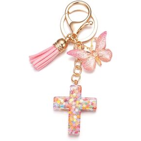 Rhinestone Cross Butterfly Keychain for Women Gold Handbag Bling Personalized Keyring Purse Wallet Girls in Kuwait