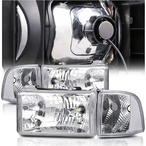 M-AUTO OE Style Headlights Assembly Compatible with 94-01 Dodge Ram 1500 Truck, 94-02 Ram 2500/3500, Pre-assembled 6000K LED Bulbs Chrome Housing Clear Corner Head Lights Passenger & Driver Side