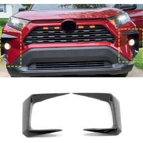 Car Accessories Exterior Fog Light Trim Cover Front Eyebrow Spoiler (Carbon Fiber Style) Fit for 2019 2020 2021 2022 Toyota Rav4 ABS 2 PCS