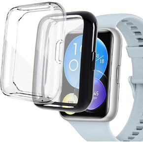 غطاء حماية للشاشة مكون من قطعتين متوافق مع ساعة Huawei Watch Fit 2، غطاء حماية شامل ناعم من مادة TPU (ذهبي وردي/شفاف)