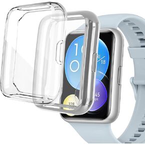 2-Pack Screen Protector Case Cover Compatible with Huawei Watch Fit 2, Soft TPU All-Around Protector Cover (Rose Gold/Clear) in Kuwait