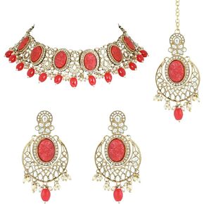 I Jewels Gold Plated Indian Wedding Bollywood Kundan Pearl Choker Necklace Jewellery Set For Women (K7233)