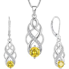 Infinity Irish Celtic Knot Jewelry Set for Women Citrine Necklace & Earrings November Birthstone Jewelry Gifts