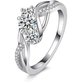 Twist Rope Moissanite Ring for Women 925 Sterling Silver White|14K Gold Plated 3 Stone Moissanite Engagement Ring for Women Promise Ring Anniversary Valentine Gift Band Width 1.7mm Size 5-9