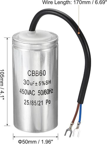 PATIKIL CBB60 30uF Running Capacitor, AC 450V 2 Wires 50/60Hz Cylinder 105x50mm for Air Compressor Motor, Washing Machines, Refrigerators Motor Start in Saudi Arabia