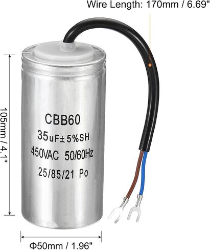 PATIKIL CBB60 30uF Running Capacitor, AC 450V 2 Wires 50/60Hz Cylinder 105x50mm for Air Compressor Motor, Washing Machines, Refrigerators Motor Start in Saudi Arabia