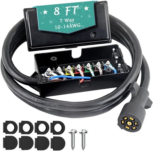 سلك مقطورة مضمّن بـ 7 طرق مع صندوق توصيل 7 عصابة كابل أسلاك بطول 8 أقدام، أداة ربط مقطورة شديدة التحمل مع مقاومة للطقس in Kuwait