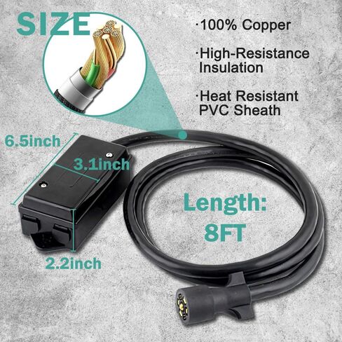 سلك مقطورة مضمّن بـ 7 طرق مع صندوق توصيل 7 عصابة كابل أسلاك بطول 8 أقدام، أداة ربط مقطورة شديدة التحمل مع مقاومة للطقس in Kuwait