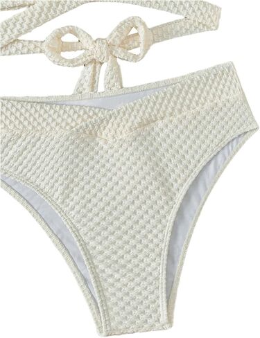 SweatyRocks Women's 2 Piece Swimwear Criss Cross Tie Backless Swimsuit Textured Halter Triangle Bikini Sets in Saudi Arabia