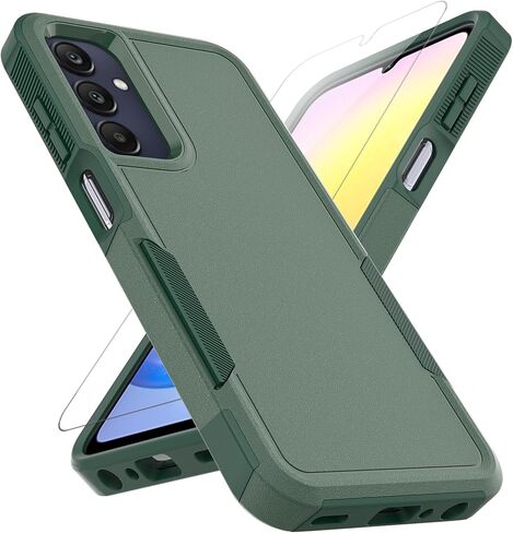 for Samsung Galaxy A25 5G Case: Dual Layer Protective Heavy Duty Cell Phone Cover Shockproof Rugged with HD Screen Protector - Military Protection Bumper Tough - Samsung Galaxy A25 5G 2024, Dark Green in Saudi Arabia