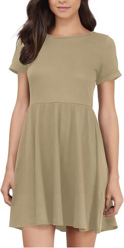 Hocuos Women Summer Dresses 2024 Short Sleeve Crewneck Swing Beach Basic Mini Dress Casual Short Tshirt Dress in Saudi Arabia