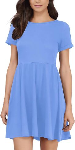 Hocuos Women Summer Dresses 2024 Short Sleeve Crewneck Swing Beach Basic Mini Dress Casual Short Tshirt Dress in Saudi Arabia