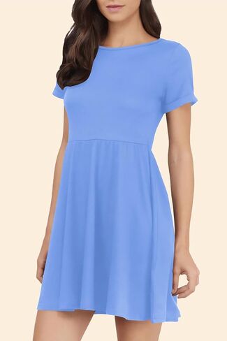 Hocuos Women Summer Dresses 2024 Short Sleeve Crewneck Swing Beach Basic Mini Dress Casual Short Tshirt Dress in Saudi Arabia