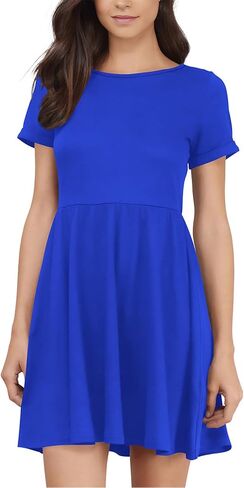 Hocuos Women Summer Dresses 2024 Short Sleeve Crewneck Swing Beach Basic Mini Dress Casual Short Tshirt Dress in Saudi Arabia