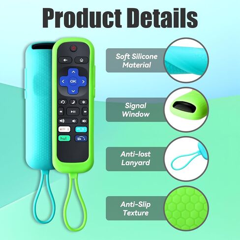 عبوتان من حافظة السيليكون الناعمة لجهاز التحكم عن بعد Roku، بديل عالمي لجهاز التحكم عن بعد لجهاز Hisense Roku/TCL Roku TV/Roku Steaming Stick/Roku Express (أزرق + أخضر) in Kuwait