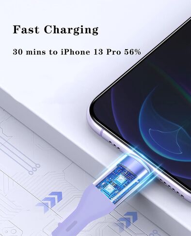 كابل USB-C إلى شحن سريع، كابل سلك شاحن iPhone [معتمد من Apple MFi] سيليكون ناعم سريع 3.28 قدم (1 متر)، Apple، ipad، iPhone (أرجواني) in Saudi Arabia