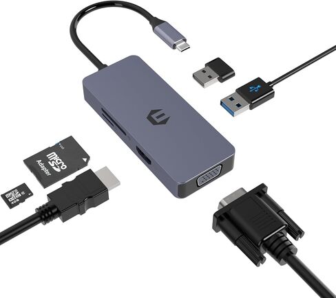 Docking Station, USB C Hub, TOTU 6-in-1 Type C Hub with HDMI VGA Dual Display USB C Adapter with SD/TF Card Reader, 2 USB A, USB C Docking for USB C Laptops and Other Type C Devices in Saudi Arabia