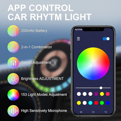 حامل سيارة RGB LED للشحن اللاسلكي - حامل هاتف مغناطيسي يدور 360 درجة للوحة قيادة السيارة، حامل هاتف سيارة مغناطيسي قوي متوافق مع iPhone 15 Pro Max 14 13 12 - ملحقات السيارة MagSafe in Kuwait