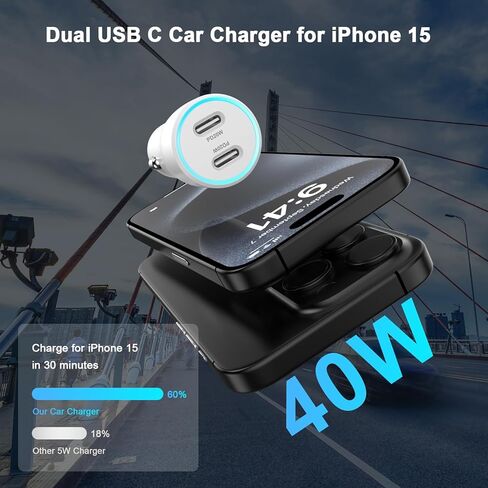 شاحن سيارة iPhone 15 شحن سريع، [معتمد من MFi] شاحن حائط USB C بقدرة 20 وات + محول شاحن سيارة USB C مزدوج بقدرة 40 وات + 2 حزمة سلك USB C إلى C بطول 3 أقدام لهاتف iPhone 15/15 Plus/15 Pro/15 Pro Max، iPad Pro/ الهواء/ميني in Kuwait
