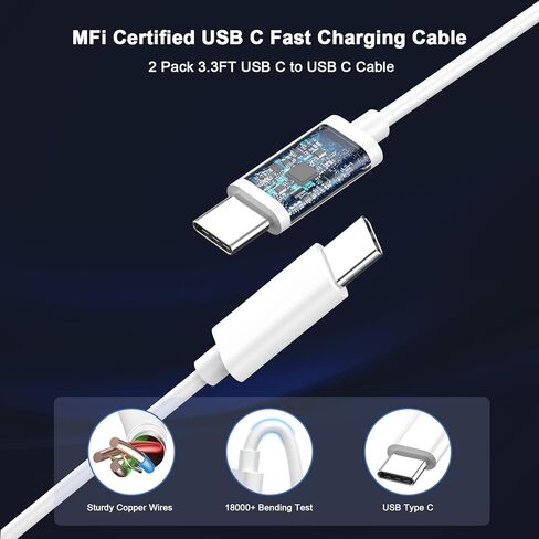 شاحن سيارة iPhone 15 شحن سريع، [معتمد من MFi] شاحن حائط USB C بقدرة 20 وات + محول شاحن سيارة USB C مزدوج بقدرة 40 وات + 2 حزمة سلك USB C إلى C بطول 3 أقدام لهاتف iPhone 15/15 Plus/15 Pro/15 Pro Max، iPad Pro/ الهواء/ميني in Kuwait