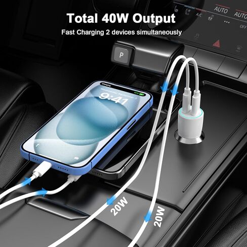 شاحن سيارة iPhone 15 شحن سريع، [معتمد من MFi] شاحن حائط USB C بقدرة 20 وات + محول شاحن سيارة USB C مزدوج بقدرة 40 وات + 2 حزمة سلك USB C إلى C بطول 3 أقدام لهاتف iPhone 15/15 Plus/15 Pro/15 Pro Max، iPad Pro/ الهواء/ميني in Kuwait